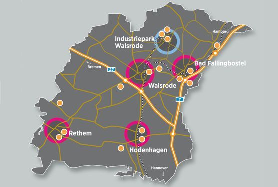 Locations of industrial and commercial sites in the Deltaland © WFG Deltaland