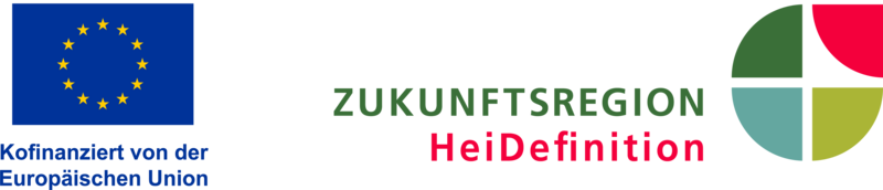 Logokombination EU_Zukunftsregionen Logo-Kombination: EU-Flagge mit Hinweis „Kofinanziert von der Europäischen Union" und Logo „Zukunftsregion HeiDefinition".