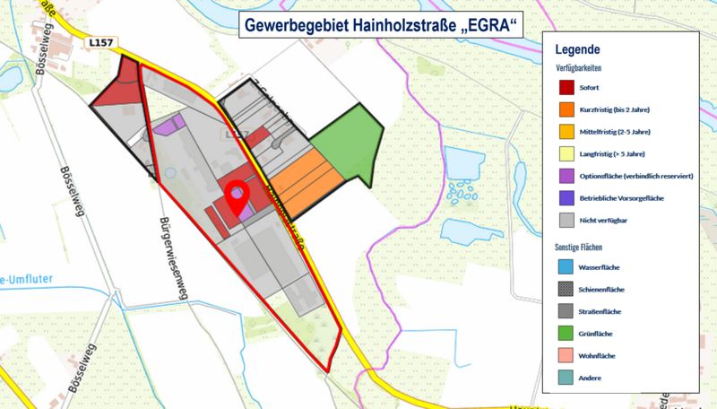 Kartenausschnitt aus Gefis mit den freien Flächen im EGRA - Energie- und Gewerbepark Rethem Aller Hainholzstraße