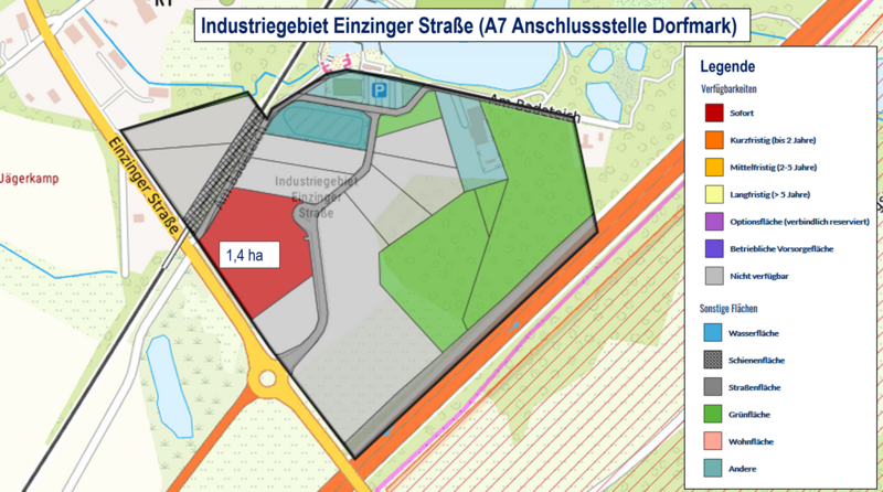 Kartenausschnitt aus Gefis mit den freien Flächen im GE Dorfmark in der Einzinger Straße 