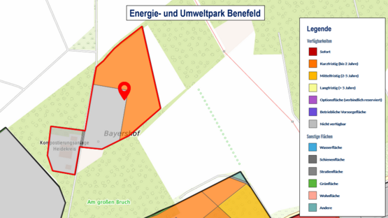 Verfügbare Flächen im Energie- und Umweltparks © WFG Deltaland (Eigene Darstellung aus GEFIS)Walsrode