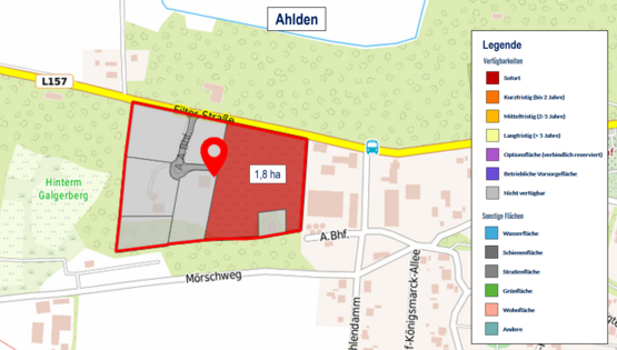Verfügbare Flächen in Ahlden © Metropolregion Hamburg/GEFIS (Eigene Darstellung WFG Deltaland aus GEFIS)