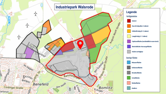 Verfügbare Flächen im Industriepark Walsrode © Metropolregion Hamburg/GEFIS (Eigene Darstellung WFG Deltaland aus GEFIS)