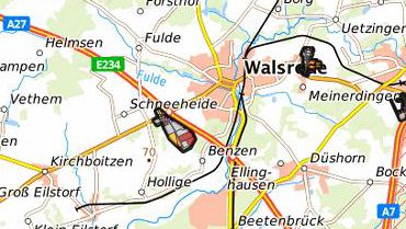Die Gewerbeflächen rund um Walsrode. Ein Kartenausschnitt aus GEFIS